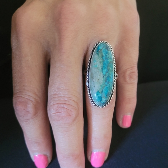 🩵Chrysocolla Gemstone Ring Sterling Silver 925 Stamped - Picture 3 of 6
